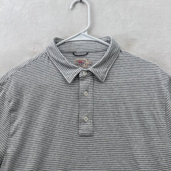Faherty Movement Polo Shirt Mens L Gray Striped Pima Cotton Soft Stretch Preppy - Picture 2 of 8